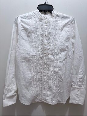 J. Crew White Pintuck Lace-Trim Top
